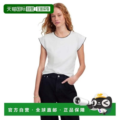 自营Madewell Top Women's  White Jersey Ruched Cap Sleeve Mus