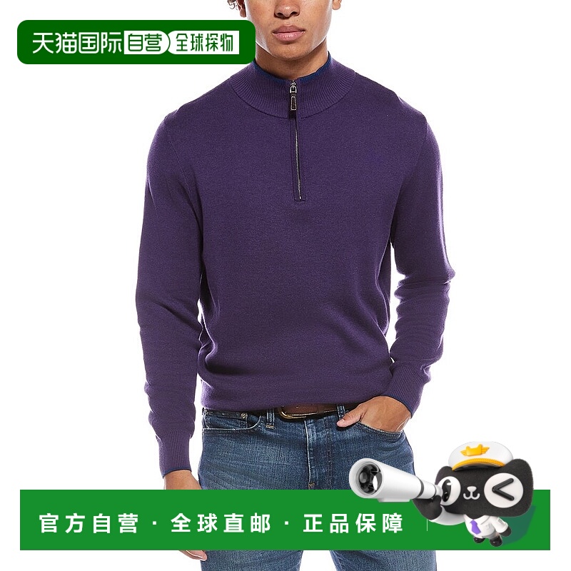 自营TailorByrd Fine Knit 1/4-Zip Sweater - purple 美国奥莱直