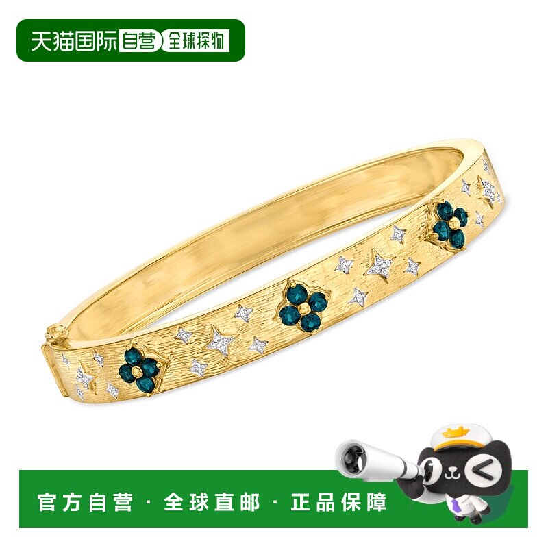 自营 Ross-Simons 伦敦蓝色托帕石花卉手镯，配 。 18kt 金钻石（
