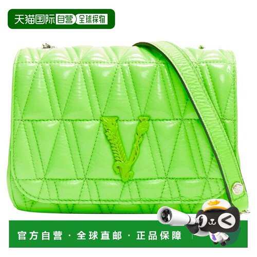 自营VERSACE Virtus亮绿色V绗缝漆皮斜挎包-绿色 美国奥莱直发