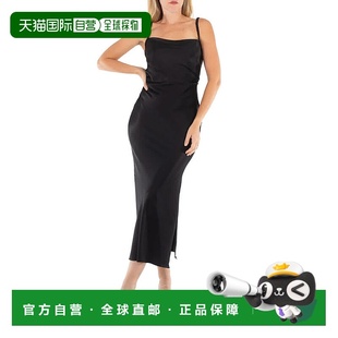 自营 Nanushka Fiore Midi缎面连衣裙-黑色 美国奥莱直发