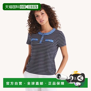 自营Nautica女装条纹牛仔装饰亨利-土耳其海 美国奥莱直发