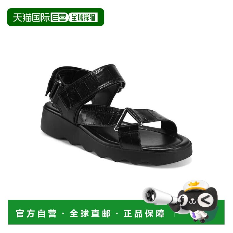 自营Aerosoles波浪凉鞋女式黑色皮革露趾坡跟JOBB292-黑色 美国奥