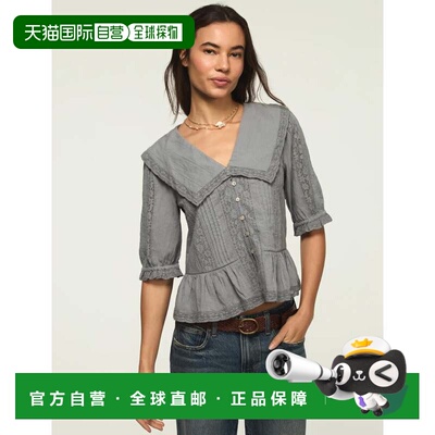 自营lucky brandLucky品牌女Peter Pan百花上衣-中深蓝色 美国奥