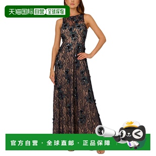 自营Adrianna Papell Sleeveless Beaded Lace Long Gown - blue