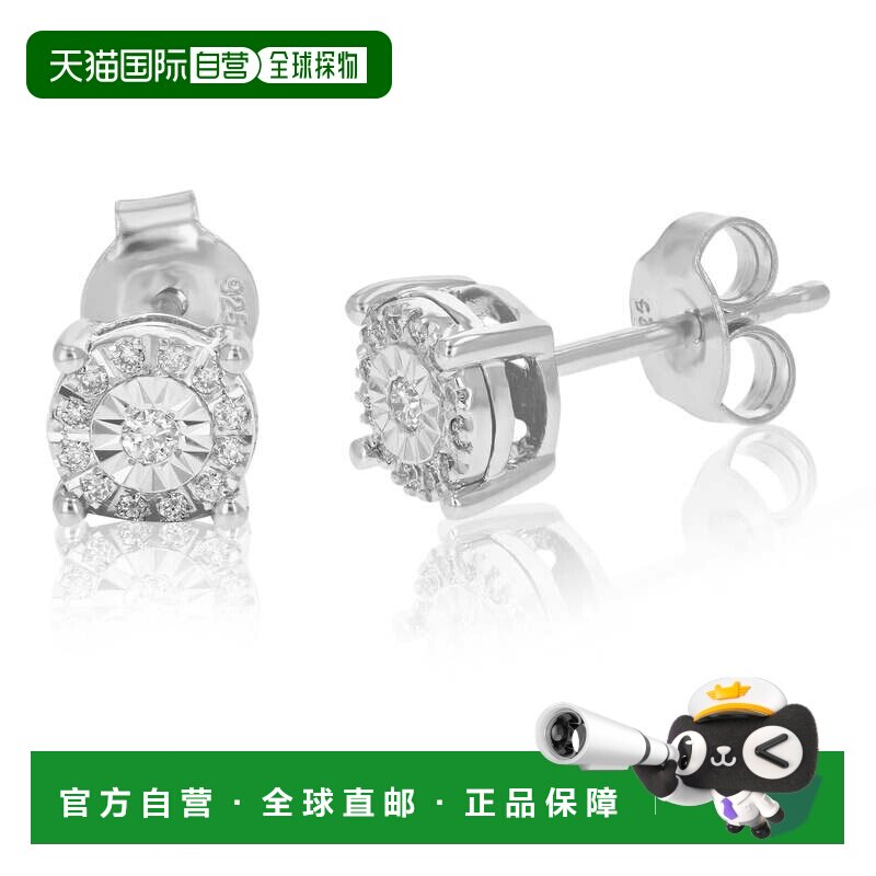 自营vir jewels1/8 克拉圆形实验室培育钻石耳钉 .925 纯银爪镶适