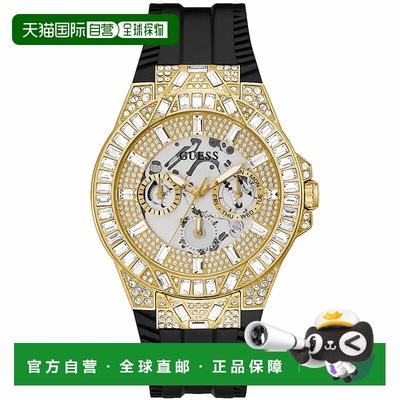 自营Guess男士黑金色多功能香槟表盘手表-香槟 美国奥莱直发