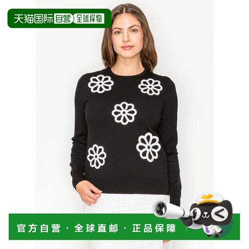 自营yal new yorkBlack Crew Neck Sweater — Daisy Motifs - bl