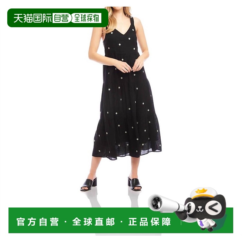 自营karen kaneSleeveless Embroidered Tiered Midi Dress In Bl