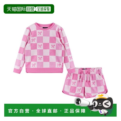 自营Andy & Evan Checkered Bow Terry Shirt - pink 美国奥莱直