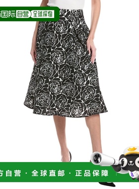 自营Gracia Floral Print Burnout Wide Skirt - black 美国奥莱