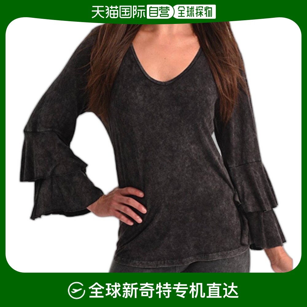 angel木炭石洗喇叭袖上衣 - 木炭色 【美国奥莱】直发