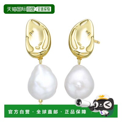 自营GENEVIVE 纯银镀金和淡水珍珠垂坠耳环 美国奥莱直发