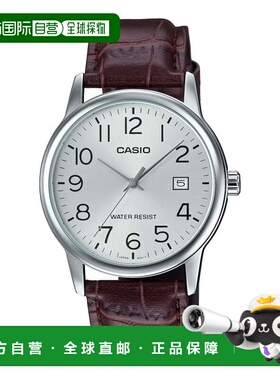 自营Casio Men’s Brown Leather Watch with Silver Dial - MTP-
