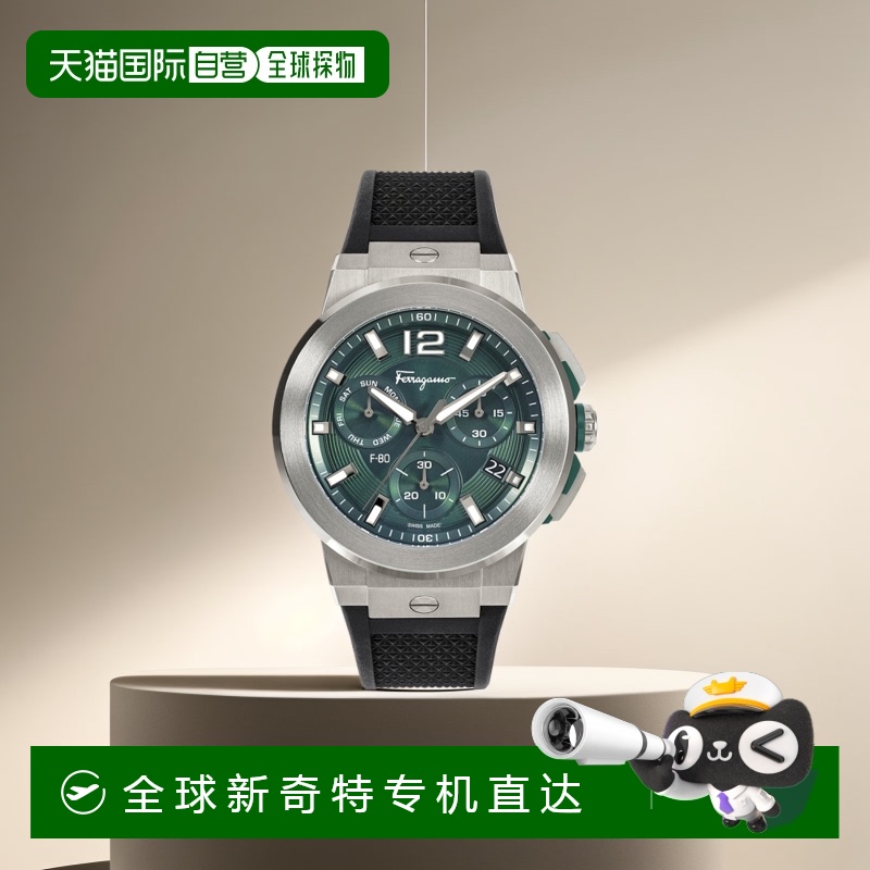 自营salvatore ferragamoF-80 钛金属硅胶手表 - 黑色/钛金属/绿