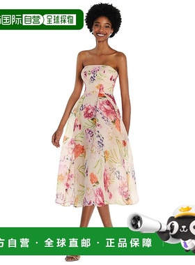 自营 alfred sung无肩带粉色花卉硬纱中长连衣裙 - 佩内洛普花卉