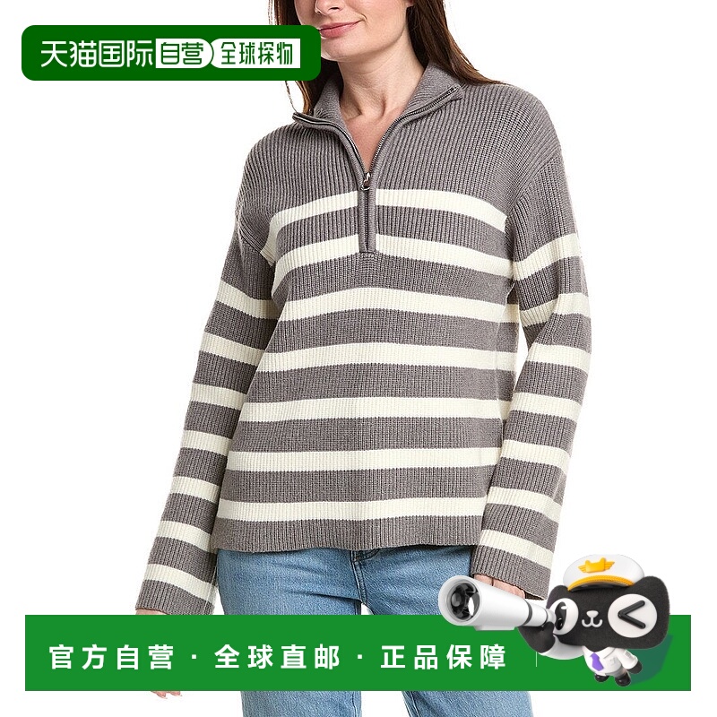 自营English Factory Striped 1/2-Zip Sweater - grey 美国奥莱