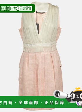 自营Alberta Ferretti Pink Linen & Silk Pleated Sleeveless Dr