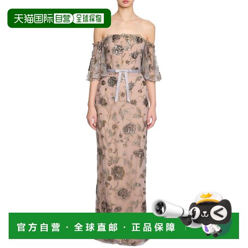 自营Marchesa Notte Off The shall串珠幻觉柱连衣裙-棕色 美国奥