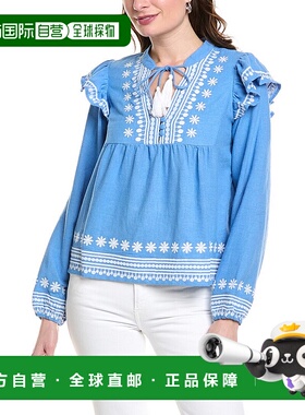 自营 Sail to Sable 泡泡袖亚麻混纺衬衫 - 蓝色 美国奥莱直发