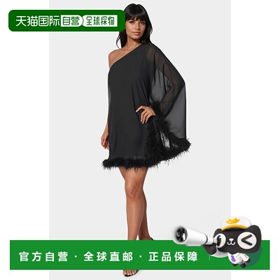 自营Bebe Women's Feather Chiffon One Shoulder Cape Dress - b