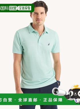 自营 Nautica男式Navtech条纹经典合身翻领针织衫-地衣 美国奥莱