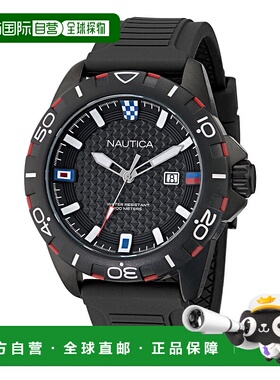 自营 Nautica男士Nsr硅胶表带3只手手表-黑色铁洗 美国奥莱直发