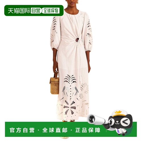 自营FARM Rio Linen-Blend Richelieu Cut Out Midi Dress - mult