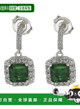 自营 Suzy Levian 纯银绿色和白色方晶锆石上丁方形切割吊式耳环