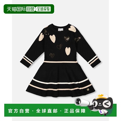 自营deux par deuxKnit Dress Black with Glittery Heart Motifs