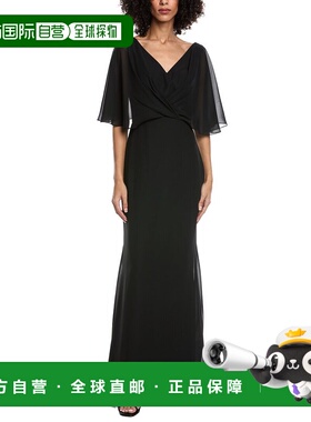 自营Rene Ruiz Chiffon Capelet Sleeve Gown - black 美国奥莱直