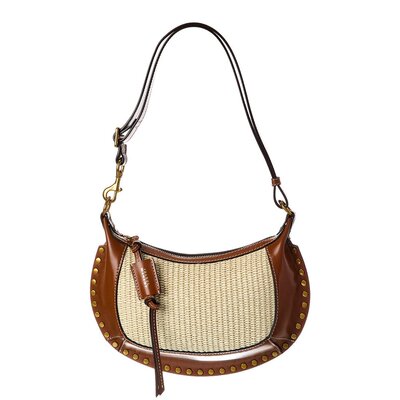 自营Isabel Marant Oskan Moon Raffia & Leather Hobo Bag - bro