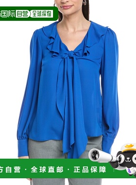 自营CeCe Ruffle Tie V-Neck Top - blue 美国奥莱直发上衣