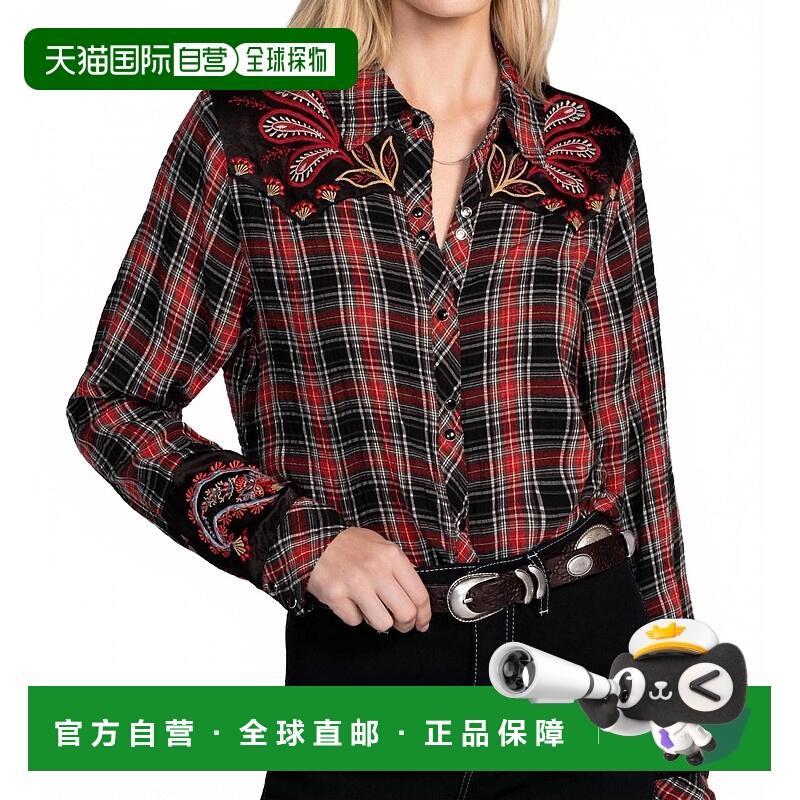 自营johnny wasIda Plaid Western Shirt In Red/black 美国奥莱