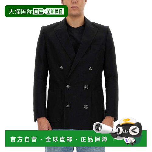 自营balmainDouble-Breasted Jacket With Peaked Lapels - black