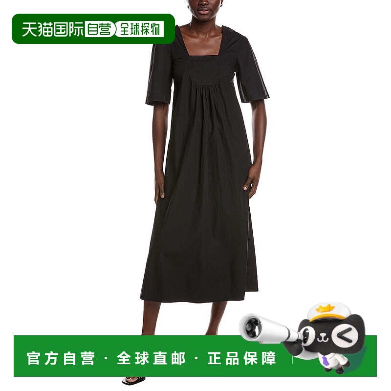 自营GANNI Poplin Open-Neck Maxi Dress - black 美国奥莱直发
