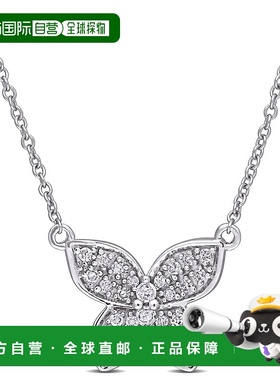 自营 mimi & max1/8 CT TW 10K 白金钻石蝴蝶吊坠配链 - 白色 美