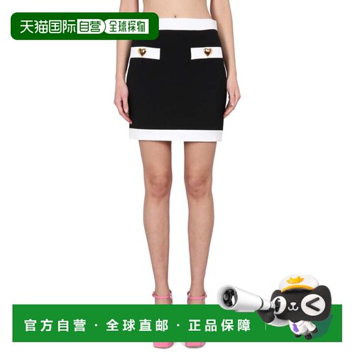 自营moschinoHeart Buttons Crepe Miniskirt - black 美国奥莱直