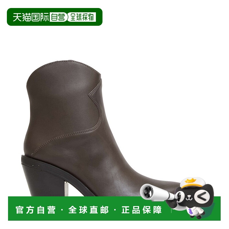 自营ash棕色皮革脚踝靴-灰色 美国奥莱直发