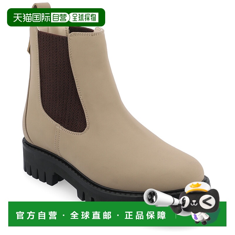 自营 Journee Collection中宽女式Alara Chelsea拉式短靴-灰褐色