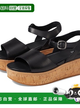 自营 FitFlop Eloise FT6-001楔形凉鞋女式黑色皮革软木包背带-黑