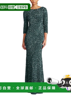 自营 Theia亮片礼服-绿色 美国奥莱直发服饰连衣裙