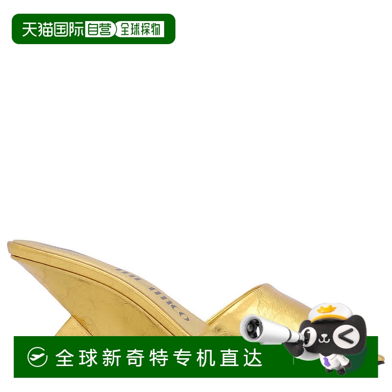 自营 the atticoAttico女士金色Cheope 60毫米金属皮革楔形骡子-