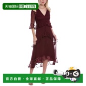 自营 美国奥莱直发 紫色 Tahari ASL分层雪纺迷笛连衣裙