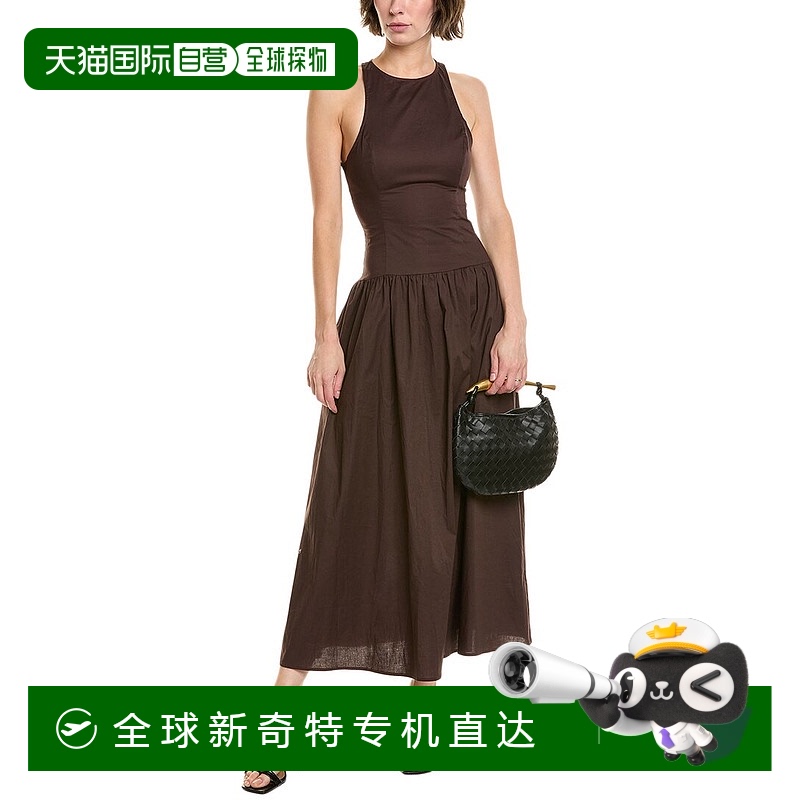 自营 WeWoreWhat吊带背心亚麻混纺迷笛连衣裙-棕色 【美国奥莱】