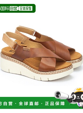 自营 Pikolinos Gomera女式凉鞋棕色皮革坡跟吊带VER443-棕色 美