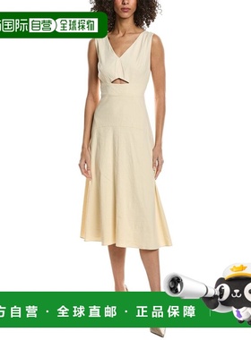 自营Theory Midi Linen-Blend Dress - white 美国奥莱直发