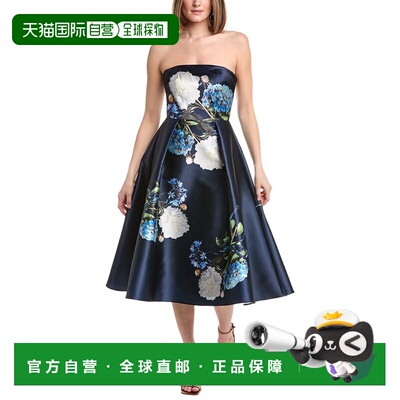 自营Rene Ruiz Strapless Floral Mikado Tea Length Dress - nav