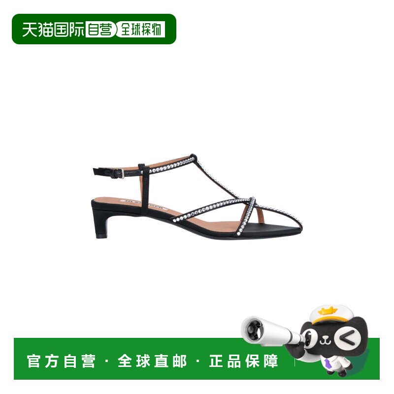 自营jil sander黑色笼式面料水钻绑带凉鞋-黑色 美国奥莱直发
