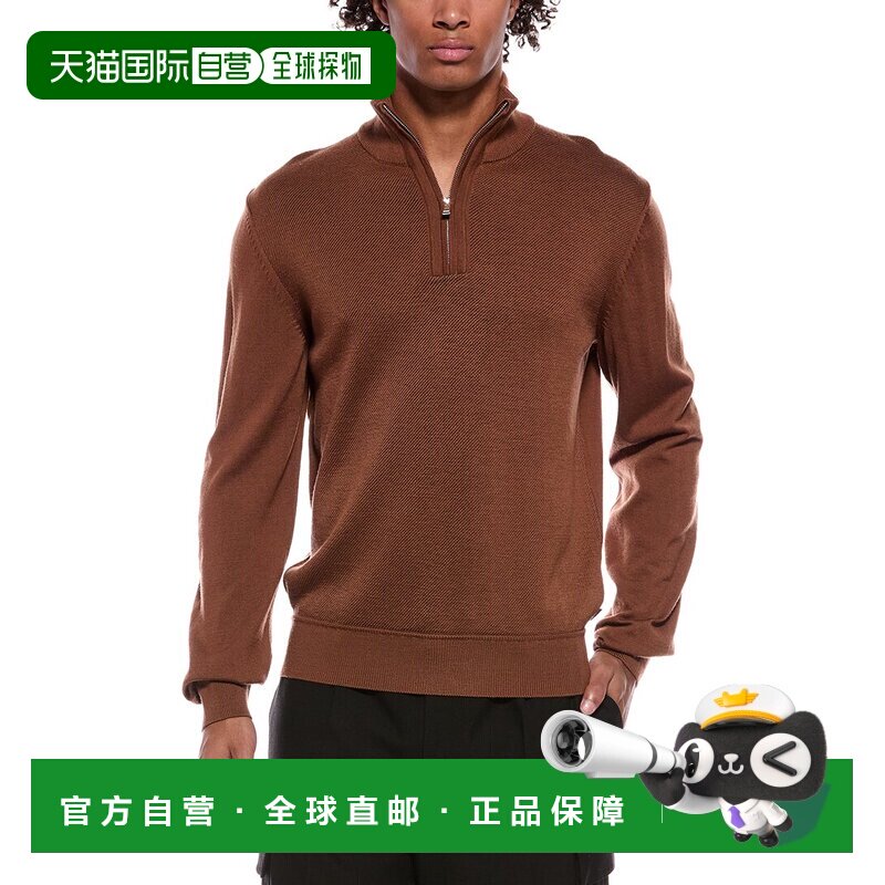 自营BOSS Hugo Boss Illario羊毛1/4-拉链-棕色 美国奥莱直发男装图片